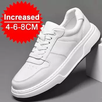 Новые мужские туфли, увеличивающие рост, модные туфли на подъемнике для отдыха, стельки 8 см, белые, черные туфли на высоком каблуке, мужская спортивная обувь, увеличивающая рост 36