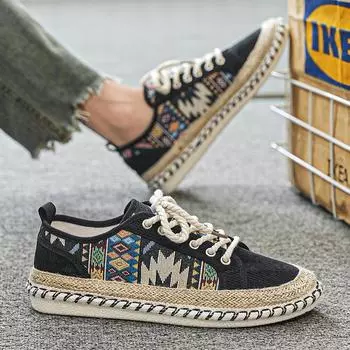 Новые мужские туфли в этническом стиле, летние дышащие повседневные туфли, мужские туфли на плоской подошве из парусины, большой размер 45, рыбацкие туфли, мужские эспадрильи 39