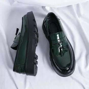 Новые мужские туфли в студенческом стиле с толстой подошвой и кисточками из кожи чернильно-зеленого цвета в деловом стиле, модные туфли для работы в парикмахерской 38 зелёный