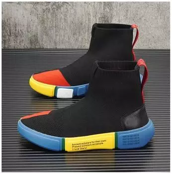 Новые мужские туфли весна-лето дышащие трикотажные повседневные носки разноцветные туфли на плоской подошве для скейтбординга молодежные мокасины без застежек 39 чёрный