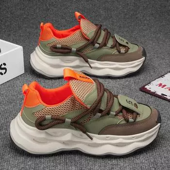 новые мужские удобные на открытом воздухе комфортные осенние корейские версии тренда толстая подошва досуг спортивные сетчатые мужские туфли обувь Daddy 39