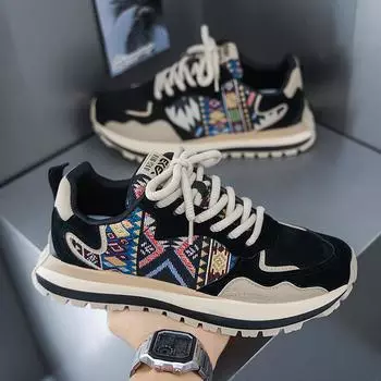 Новые мужские универсальные модные удобные спортивные туфли на платформе, модные туфли Forrest Gump, нишевая обувь в этническом стиле, повседневная обувь высокого класса 39 чёрный