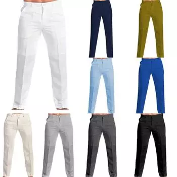 Новые мужские весенне-летние однотонные льняные брюки свободного покроя с прорезными карманами S белый