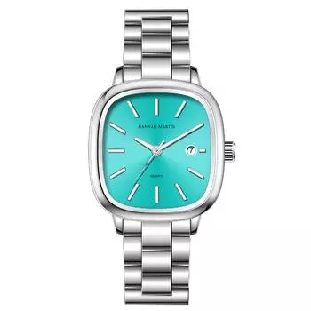 Новые мужские водонепроницаемые часы со стальным ремешком, кварцевые часы с синей поверхностью, серебристые, популярные модные простые квадратные часы