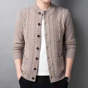 Новые мужские вязаные кардиганы весна-осень, модные и универсальные мужские свитера M жёлтый