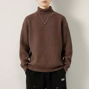 Новые мужские вязаные свитера однотонные водолазки дышащие пуловеры мужские теплые базовые уличные осенние деловые свитера 3XL серый