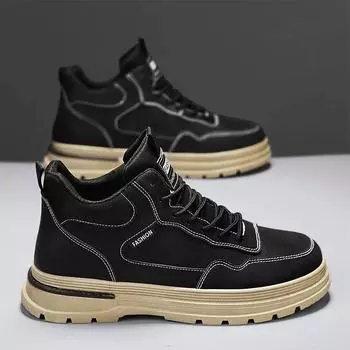 Новые мужские высокие ботильоны повседневная обувь кожа износостойкая защитная мода универсальные рабочие короткие ботинки для отдыха на открытом воздухе 39 чёрный