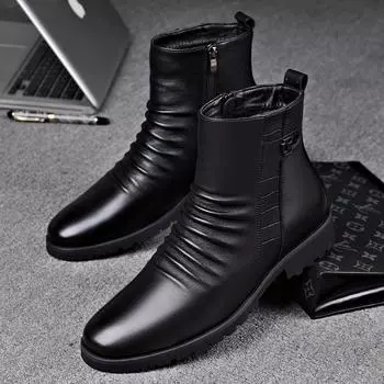 Новые мужские высокие ботинки Martin из коровьей кожи — мягкая, удобная, повседневная кожа с модной боковой молнией и плюшевой подкладкой. 39 Standard