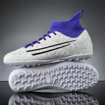 Новые мужские высокие футбольные бутсы FG/TF, высококачественные детские футбольные бутсы, противоскользящие кроссовки для уличных тренировок, кроссовки 2024, размер 33-46 34 белый