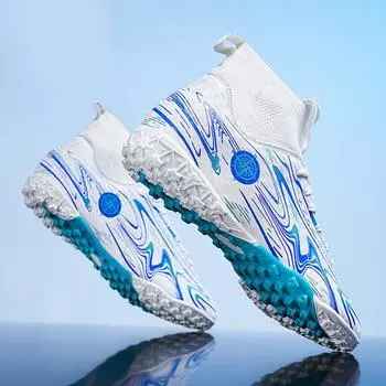 Новые мужские высокие футбольные бутсы FG/TF, высококачественные детские футбольные бутсы, противоскользящие уличные тренировочные кроссовки, кроссовки 2024 34 белый