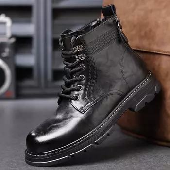 Новые мужские высокие модные ботинки Новые мотоциклетные и ботильоны Водонепроницаемые ботинки Мужская кожаная обувь Мужские удобные повседневные ботинки 38 коричневый