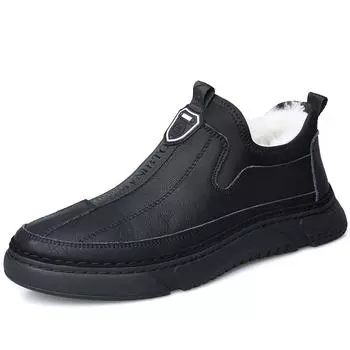 Новые мужские зимние ботинки с шерстяной подкладкой для нескользящих, повседневных, теплых и спортивных кожаных ботинок 38 чёрный