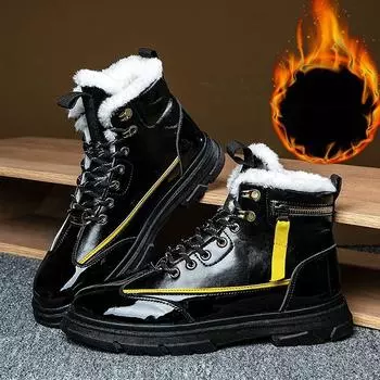 Новые мужские зимние ботинки, теплые меховые зимние ботинки, мужские ботинки Martern, высокие хлопковые ботинки, мужские плюшевые ботильоны, мужская обувь на платформе 39 жёлтый