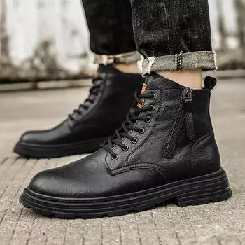 Новые мужские зимние высокие британские рабочие ботинки средней высоты из натуральной кожи в стиле ретро с флисовой подкладкой 38