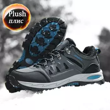 Новые мужские зимние зимние ботинки, популярные кожаные плюшевые женские ботинки, кроссовки, супер теплые ботинки для пар, уличные мужские походные ботинки, большой размер 48 39 серый