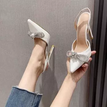Новые на фабрике туфли с заостренным бантом на высоком каблуке женские туфли импортная торговля большой размер мода подиум уличная съемка журнал знакомства 35 белый