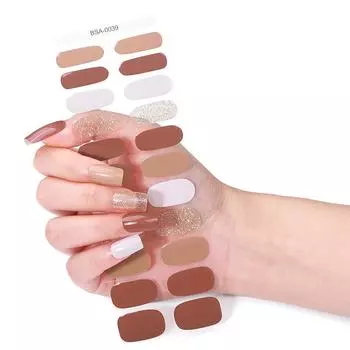 Новые наклейки для ногтей с гелем без запекания, наклейки для ногтей с гелем без света, луковая пудра, наклейки для французского маникюра BSA-0039
