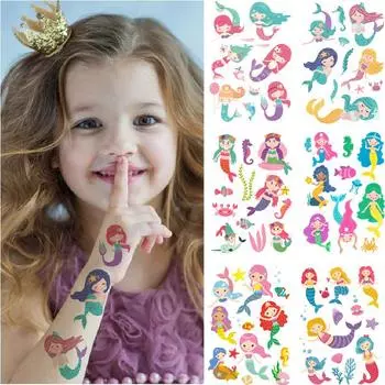 Новые наклейки-тату с изображением русалки для детей, милые водонепроницаемые наклейки для лица 8.5X12CM