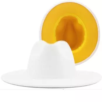 Новые наружные белые желтые шерстяные фетровые шляпы Федора с тонкой пряжкой на поясе, мужские и женские панамские кепки-трилби с широкими полями, 56-58 см 56-58CM