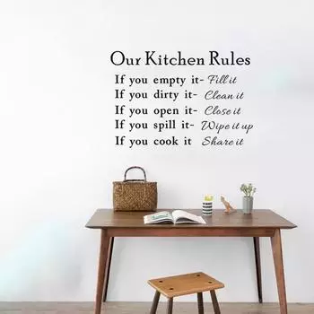 Новые наши кухонные правила, слова повара, цитата, наклейки на стену, художественные наклейки, домашний декор