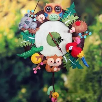 Новые настенные часы из фетра, материал из фетра, посылка «сделай сам», бесплатная резка, тема лесных животных, тканевые часы ручной работы