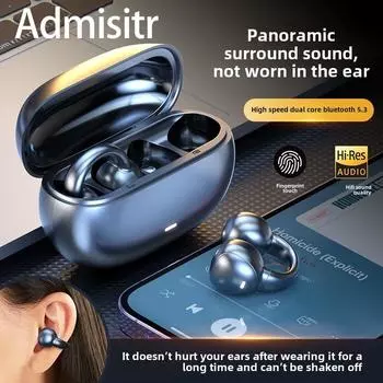 Новые наушники Bluetooth с костной проводимостью 5.3, беспроводные, с клипсой, шумоподавлением и длительным сроком службы чёрный