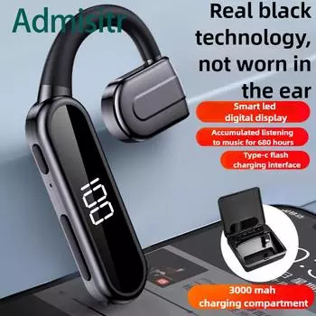 Новые наушники Bluetooth с воздушной проводимостью, одно вращение уха, с зарядным отсеком, без ушного подвесного внешнего звука, большая мощность Single earphone белый