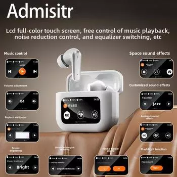 Новые наушники с ЖК-дисплеем и шумоподавлением, полноцветные сенсорные наушники Bluetooth, наушники с ANC и интеллектуальным экраном, коммерческие спортивные наушники чёрный