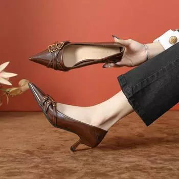 Новые неглубокие модные туфли на тонком каблуке с острым носком, маленькие ароматные модные туфли на высоком каблуке для женщин европейского и американского производства 35 абрикосовый