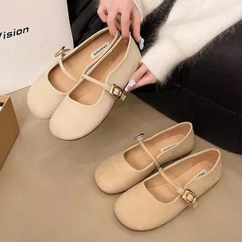 Новые неглубокие пряжки одно слово универсальный маленький ароматный стиль 2025 Мэри Джейн одиночные туфли весенние Мэри Джейн одиночные туфли женские французские 35 кремовый