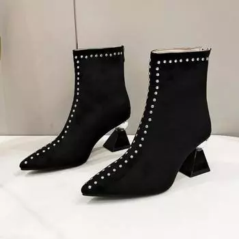 Новые неглубокие весенне-осенние женские ботильоны в стиле панк с острым носком Unqie, дизайнерские женские короткие сапоги на высоком каблуке с молнией сзади 35
