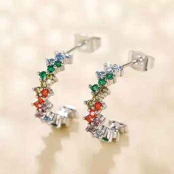 Новые необычные серьги-кольца радужного цвета для женщин, серебряные серьги с ослепительным фианитом, простые стильные женские серьги, подарок, модные украшения