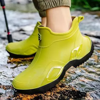 Новые непромокаемые ботинки короткие мужские непромокаемые ботинки для взрослых женские нескользящие и износостойкие резиновые ботинки флисовые теплые модные непромокаемые ботинки 36