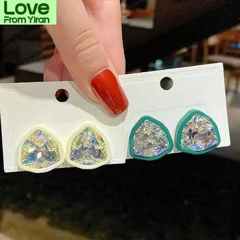 Новые нерегулярные кристальные темпераментные большие серьги-гвоздики модные женские серьги ювелирные изделия зелёный