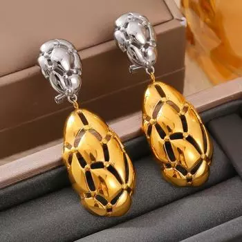 Новые нерегулярные овальные полые серьги, подходящие по цвету, женские, титановые, стальные, позолоченные, 18-каратное золото, персонализированные ретро-серьги