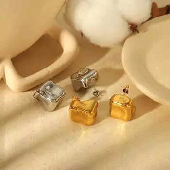 Новые нерегулярные плиссированные серьги-гвоздики из титановой стали с блоками тофу не выцветают, модные женские простые серьги из нержавеющей стали