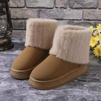 Новые нескользящие зимние ботинки из искусственного меха для женщин, зимние утолщенные плюшевые ботинки на платформе, женские ботинки с мягкой подошвой, сохраняющие тепло, с хлопковой подкладкой 36 чёрный