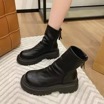 Новые нескользящие зимние женские ботильоны с застежкой-молнией сзади 2024 года, горячая распродажа, женские ботинки, модная женская обувь на открытом воздухе с круглым носком 35 чёрный