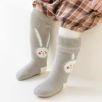 Новые носки с милым мультяшным кроликом для малышей и новорожденных, махровые носки с мехом внутри, длинные детские платные носки S коричневый