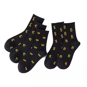 Новые носки унисекс, мужские модные хлопковые носки в стиле хип-хоп, новые носки с рисунком, в долларах, евро и фунтах стерлингов One size