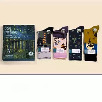 Новые носки в коробке женские французские легкие роскошные нишевые средние носки-трубы литературный стиль масляной живописи абстракция прилив носки One Size