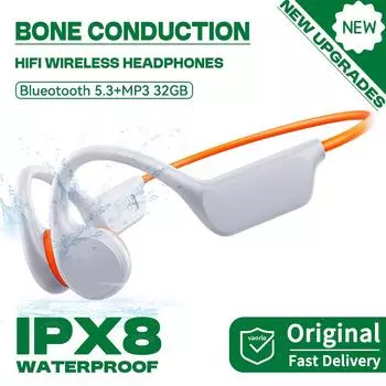 Новые обновления Bluetooth 5.3 костная проводимость беспроводные наушники глубина IPX8 водонепроницаемые плавательные гарнитуры 32 ГБ ОЗУ MP3-плеер для дайвинга на открытом воздухе спорта WhiteOrange-32GB