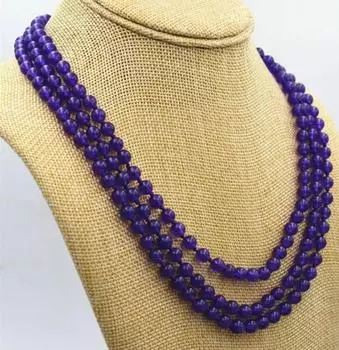 Новые очаровательные бусины из аметиста, колье 17-19 дюймов, застежка из аметиста, 3 ряда, 6 мм.