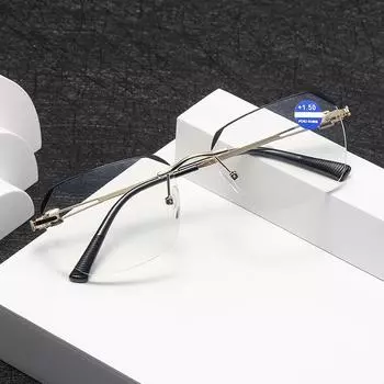 Новые очки для чтения без оправы с обрезанными краями, очки с защитой от синего света, модные, с высоким разрешением для людей среднего и пожилого возраста 0