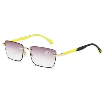 Новые очки для пресбиопии Защита от солнца Модная квадратная оправа Мужские деловые Гибкие спортивные Очки для чтения высокой четкости +100 жёлтый