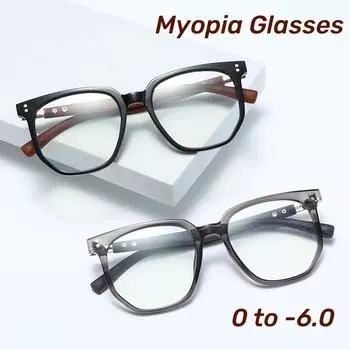 Новые очки с антисиним покрытием Wood Grain, ретро, большая оправа, женские очки для близорукости, квадратные очки для близорукости из дерева 0