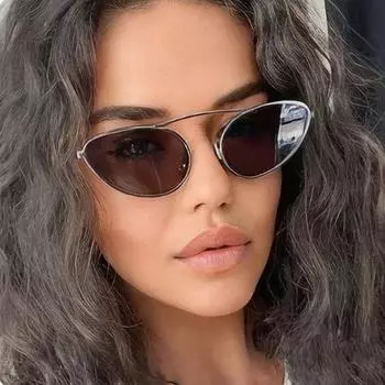 Новые однолучевые овальные солнцезащитные очки «кошачий глаз» с острыми углами, модные крутые треугольные очки в металлической оправе UV400 чёрный