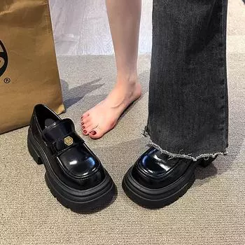 Новые однопедальные ленивые маленькие кожаные туфли 2025JK muffin на толстом каблуке и платформе, британские туфли-лоферы, японские туфли-лоферы 35 коричневый