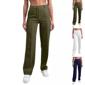 Новые однотонные деловые брюки, модные прямые брюки, облегающие брюки с карманами L армия зеленый
