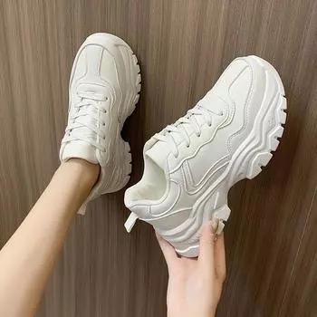 Новые однотонные модные женские туфли с круглым носком и перекрестным ремешком, износостойкие удобные повседневные кроссовки на толстой подошве 35